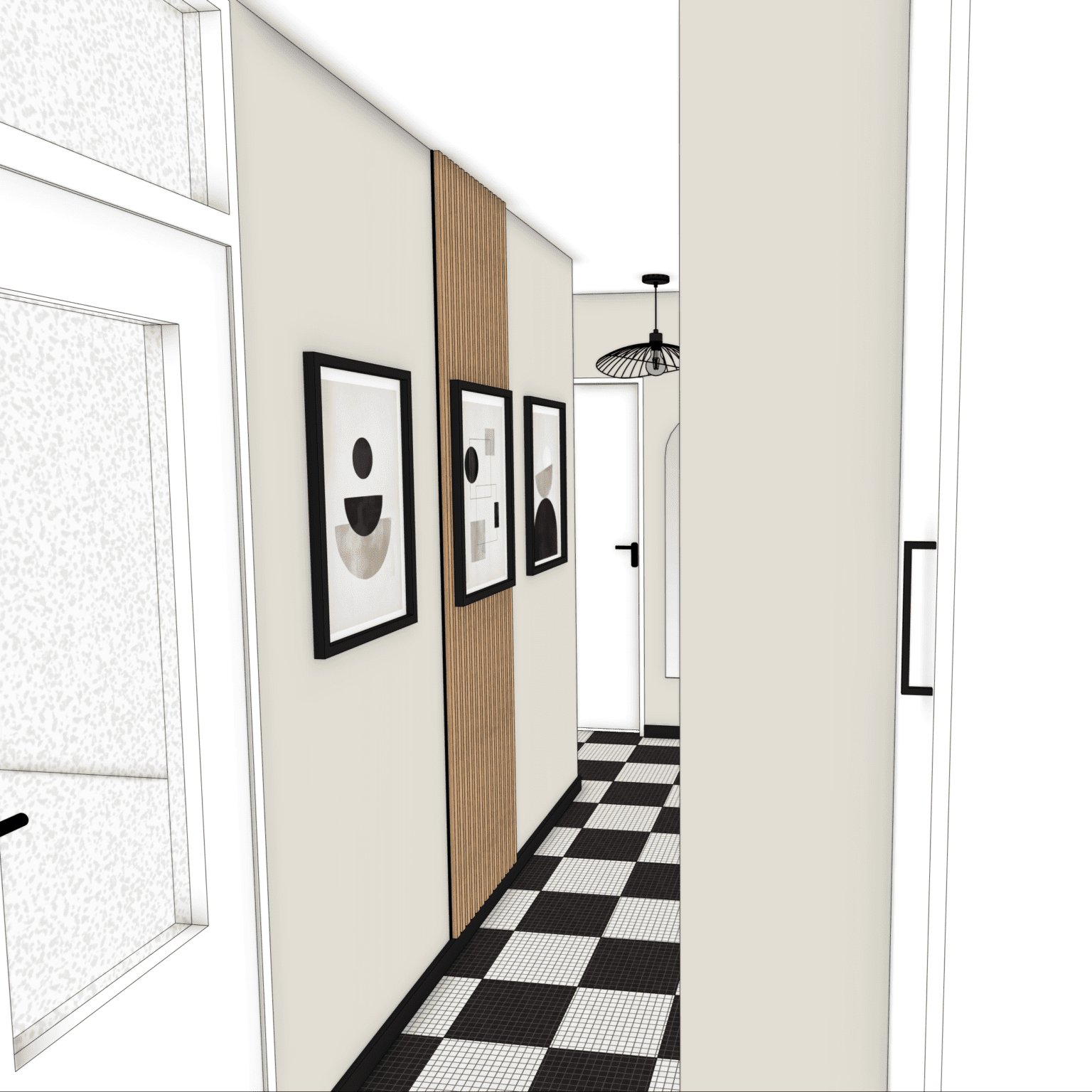 Projection 3D couloir entrée optimisée décoration moderne