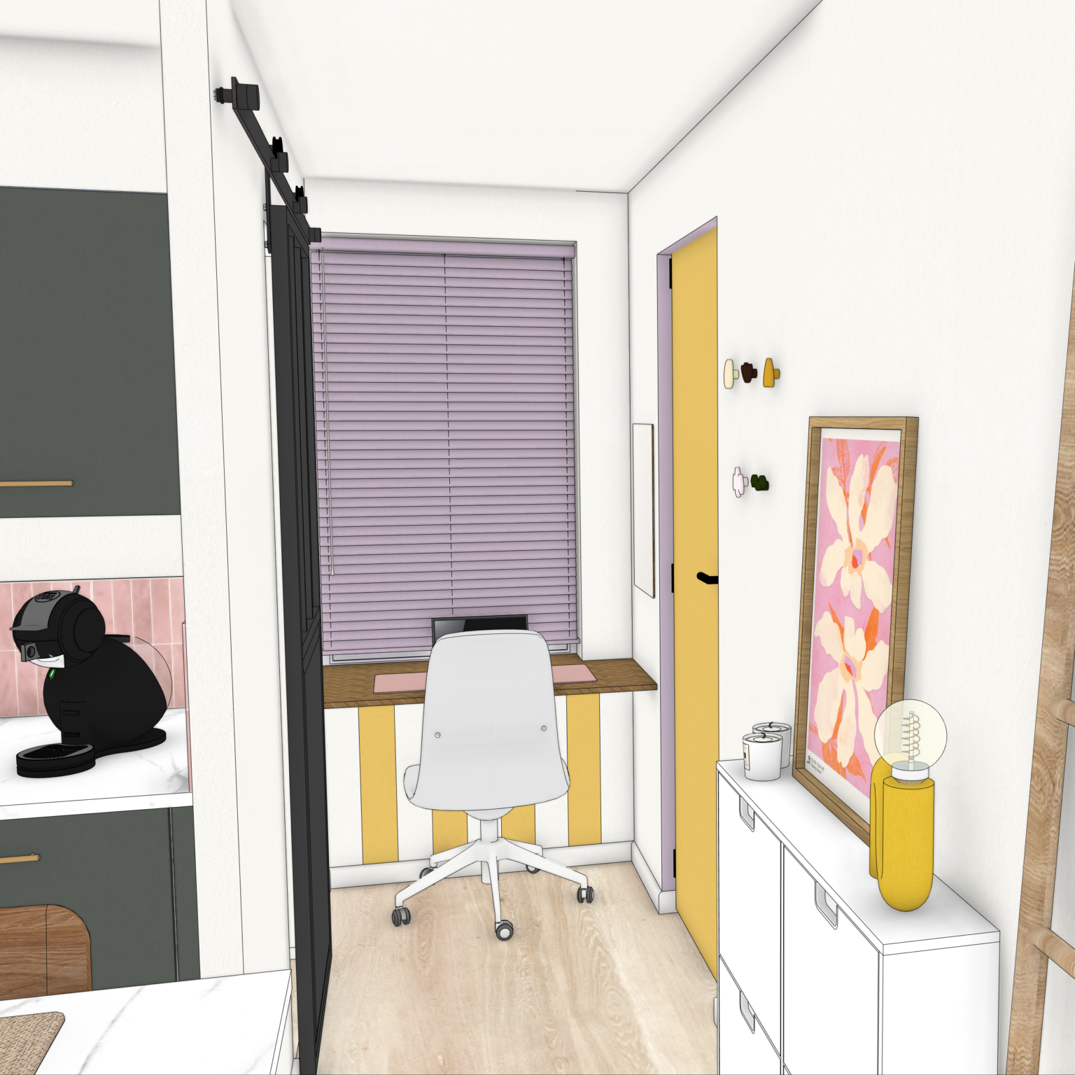 Projection 3D coin bureau studio multifonction optimisé