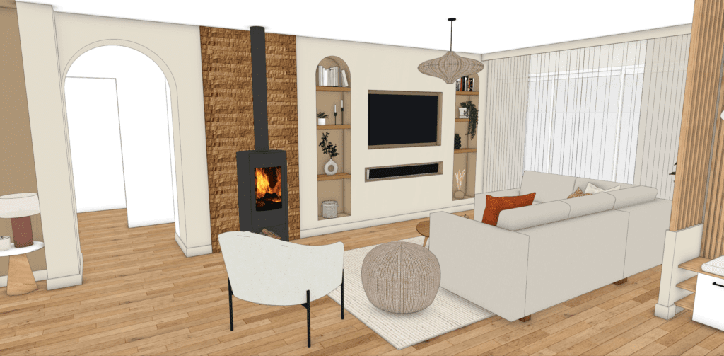 Vue salon avec arches